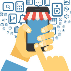 Poster - Digital commerce illustration. Online shopping with modern devic