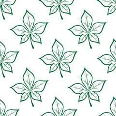 Poster - Green stylized chestnut leaves seamless background