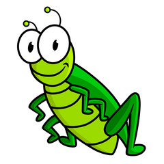 Wall Mural - Cartoon funny green grasshopper character