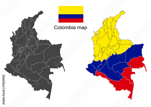 Cuadros en Lienzo Colombia map vector, Colombia flag vector