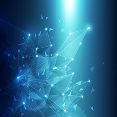 Poster - Blue Abstract Technology Mesh Background with Circles, vector