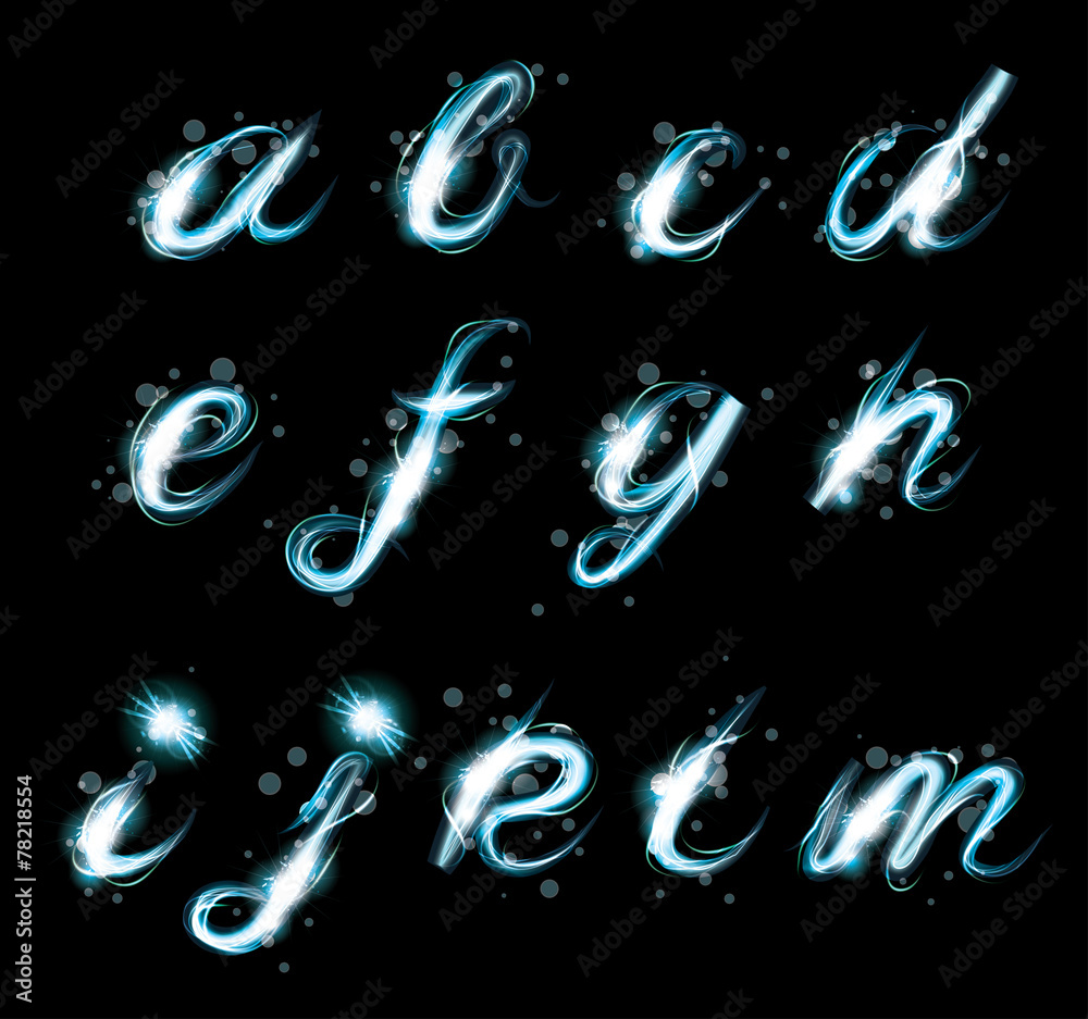 Transparent alphabet Glowing blue light effect glitter text Stock ...