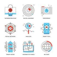 Wall Mural - Big data and smart technology line icons set