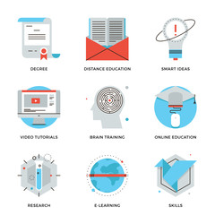 Poster - online education and training line icons set