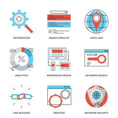 Aufkleber - Search engine optimization line icons set