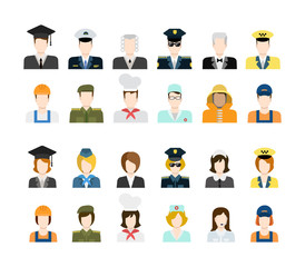 Set of people icons in flat style with faces