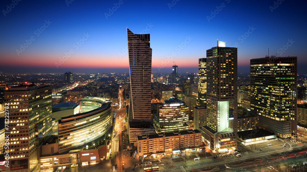 Warsaw city center at sunset - obrazy, fototapety, plakaty 