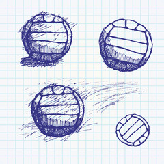 Wall Mural - volleyball ball sketch set on paper notebook