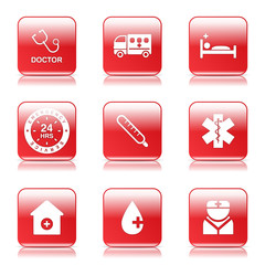 Hospital Health Square Vector Red Icon Design Set 2