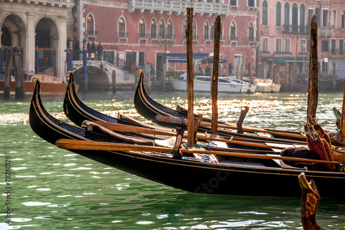 Naklejka - mata magnetyczna na lodówkę Gondolas floating on Grand Canal in Venice. Italy