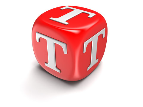 Dice with letter T (clipping path included)