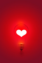 White Heart Shape On Red Light Bulb Background
