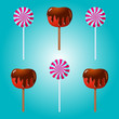 Chocolate covered apple and lollipop vector illustration.