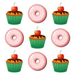 Donut and cake color vector illustration.