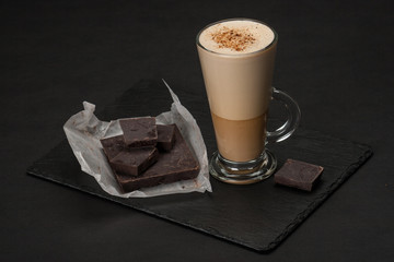 Coffee Latte Or Frappe. Chocolate Chunks. Slate Stone Mat