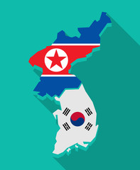 Poster - Long shadow Korea map with flags