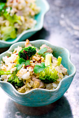 Canvas Print - fried rice with pork, vegetables and eggs.