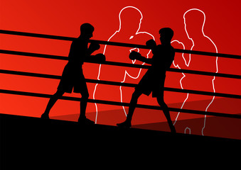 Boxing active young men box sport silhouettes abstract backgroun