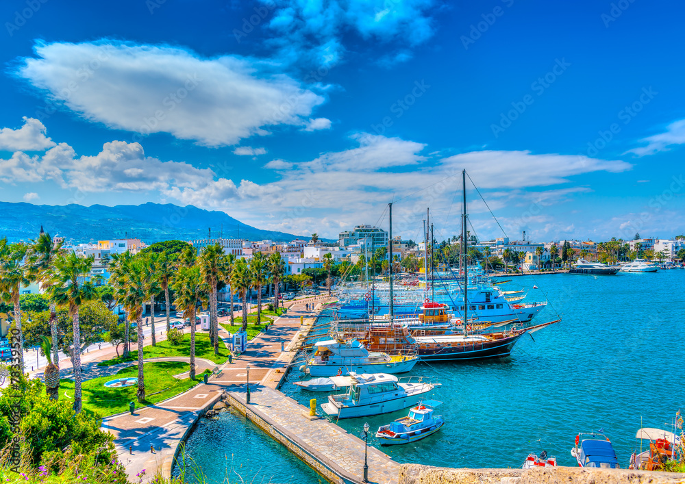 The main port of Kos island in Greece. HDR processed - obrazy, fototapety, plakaty 