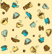 Hand-drawn Coffee Sketchy Icons and Seamless Pattern