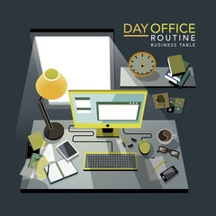 Wall Mural - flat 3d isometric office routine illustration