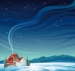 Wall Mural - Winter landscape with house.