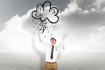 Poster - Composite image of geeky businessman standing with arms raised