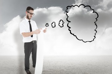 Poster - Composite image of geeky young businessman reading long receipt