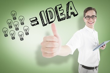 Poster - Geeky businessman holding his tablet