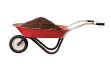 Rusty Red Wheelbarrow With Soil