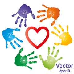 Wall Mural - Vector conceptual hand prints and heart