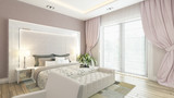 Fototapeta  - A 3d rendering of modern bedroom with pink wall