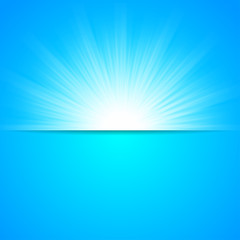 Blue sun rays, cool winter background