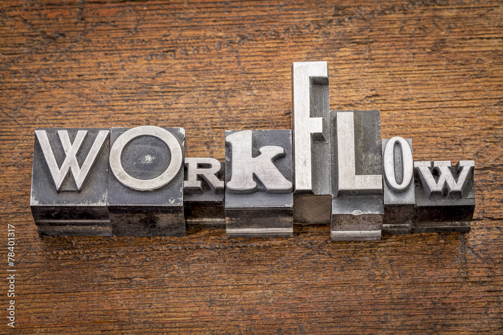 workflow word in metal type