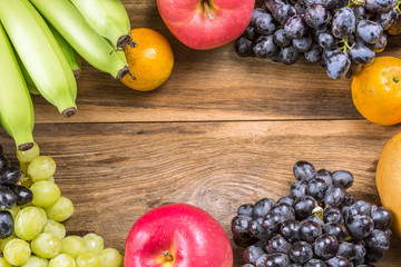 Studio Shot of Healthy eating ,different fruits on old wooden ta