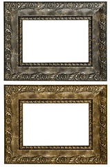 Set of 2 gold frames. Isolated on white background