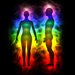 Wall Mural - Aura, healing energy - woman and man silhouette