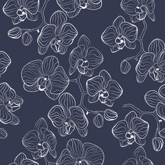 Wall Mural - Seamless flower pattern with orchids phalaenopsis background