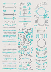 Wall Mural - hand drawn vintage elements collection