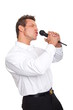 © petrdlouhy - Young man in blue shirt singing into the microphone