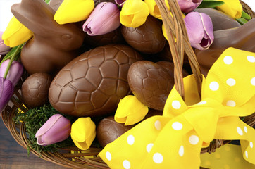 Wall Mural - Easter chocolate hamper of eggs and bunny rabbits basket.