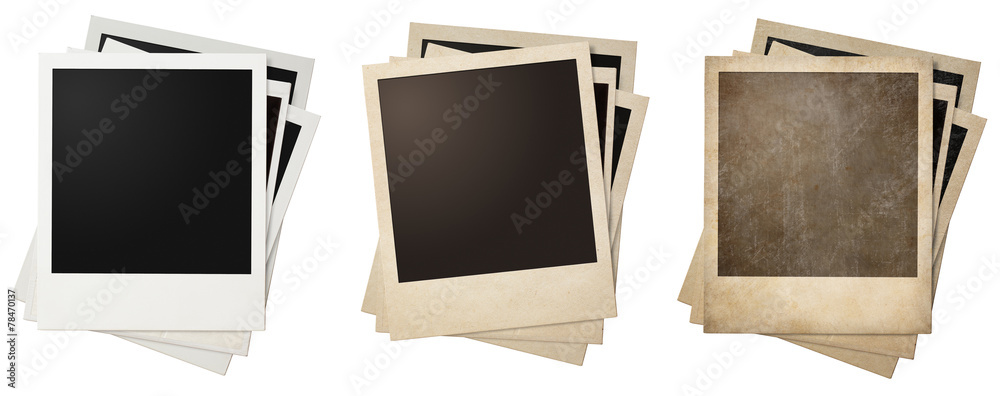 old and new polaroid photo frames stacks isolated - obrazy, fototapety, plakaty 