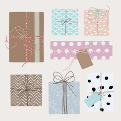  Vector set with gift boxes in crafting paper.