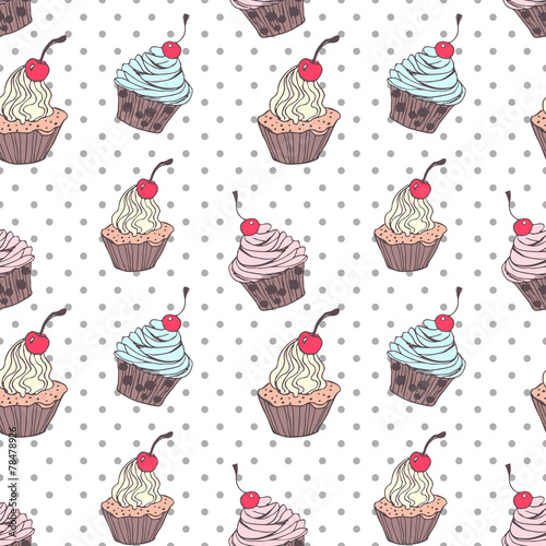 Obraz w ramie Doodle cupcakes pattern