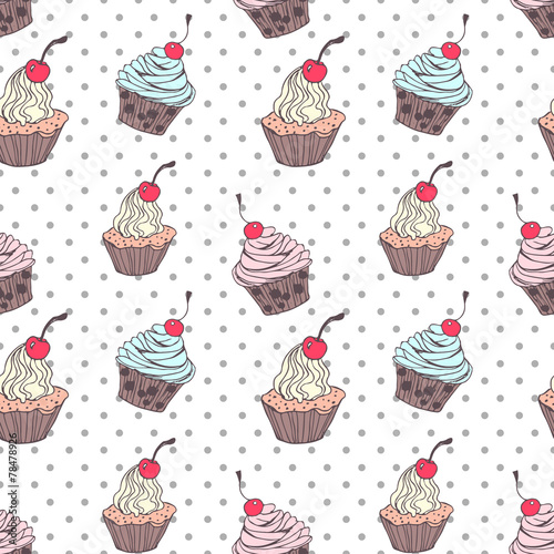 Naklejka - mata magnetyczna na lodówkę Doodle cupcakes pattern