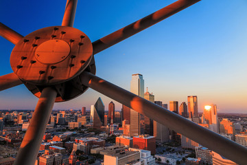 Dallas, Texas cityscape with blue sky at sunset