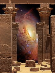 Wall Mural - hathor temple on agilkia island and galaxy m106 (elements of thi