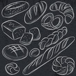 set of different breads on blackboard, vector