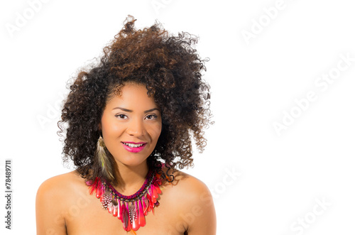 Beautiful Young Woman With Curly Short Hair Buy This Stock Photo