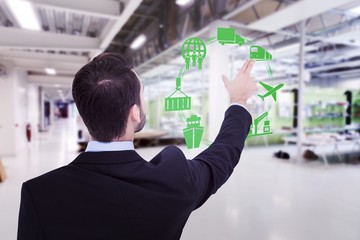 Aufkleber - Composite image of businessman in suit  pointing these fingers